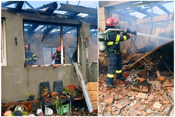 (VIDEO) Incendiu puternic la Geoagiu. Casa și atelierul unei familii, distruse de flăcări