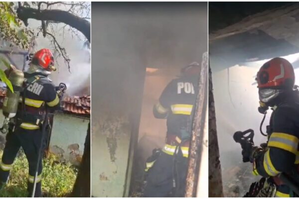 (VIDEO) Casă mistuită de flăcări, la Deva. Proprietarul a suferit arsuri de gradul I