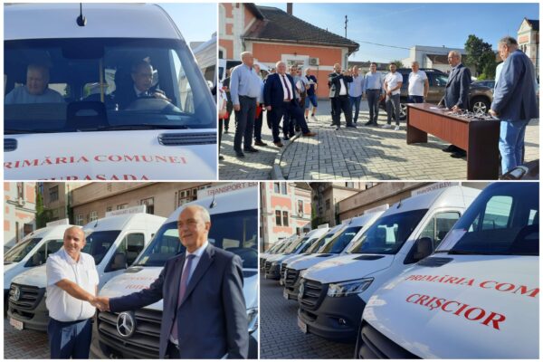 (Galerie FOTO) Microbuze electrice Mercedes pentru elevii din 14 comune. Ce a promis președintele Consiliului Județean?