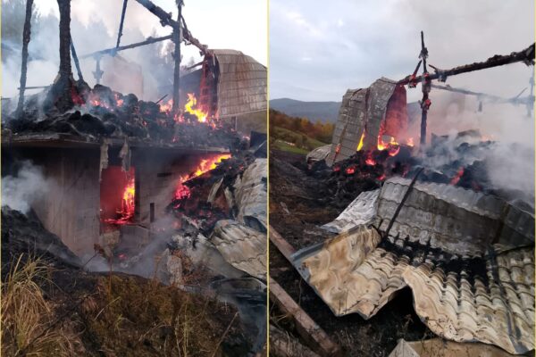 Incendii la două gospodării din zona montană. O căsuță din Ținutul Pădurenilor, transformată în scrum